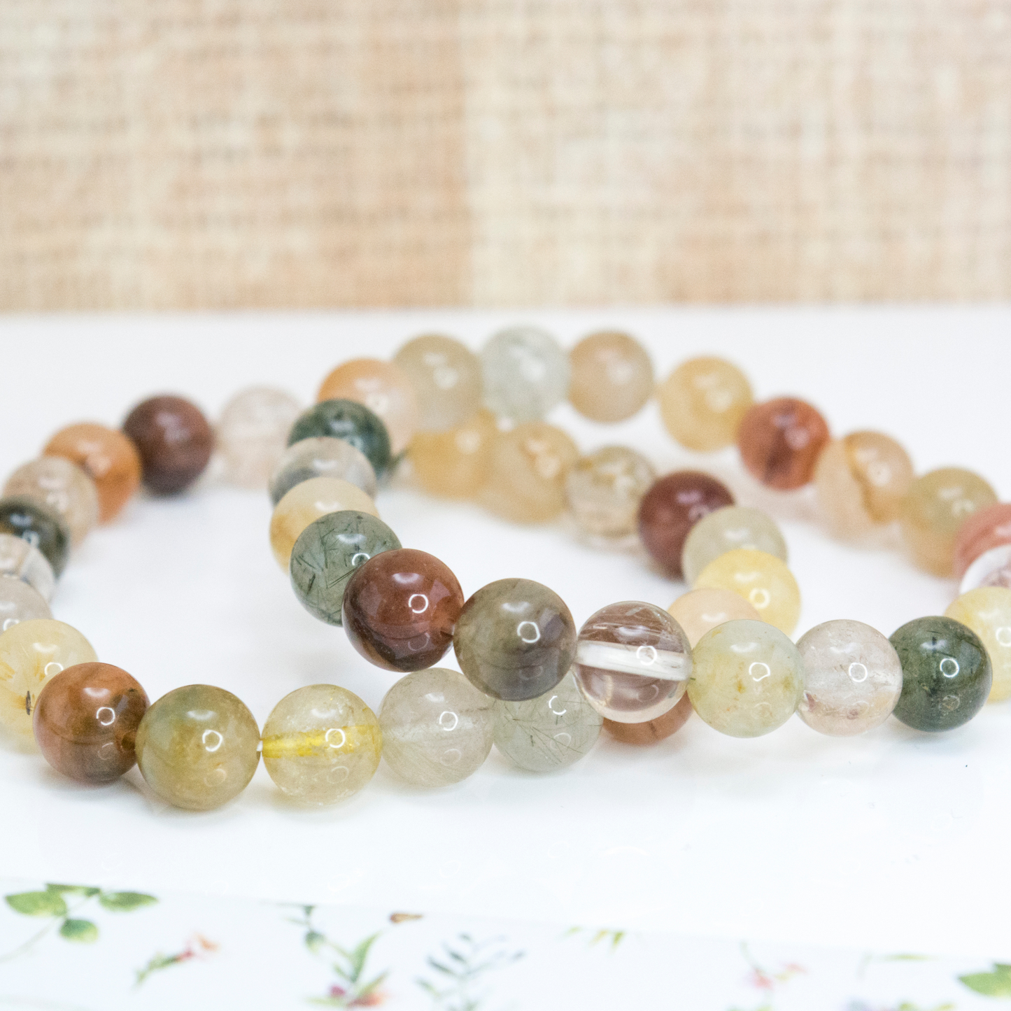 Anti-Anxiety Crystal strech beaded bracelet, Mind-Body Healing Bracelet, Rutilated Quartz Autumn crystal jewelry, Depression Relief Bracelet