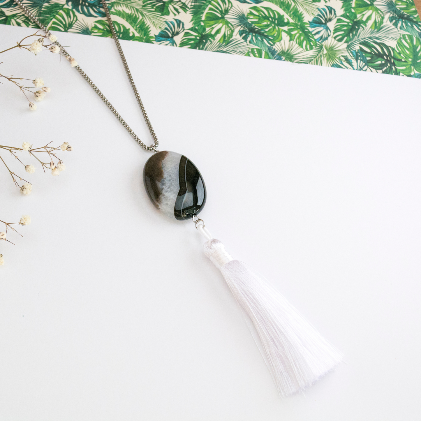 Unique Bohemian Black Agate Crystal Necklace