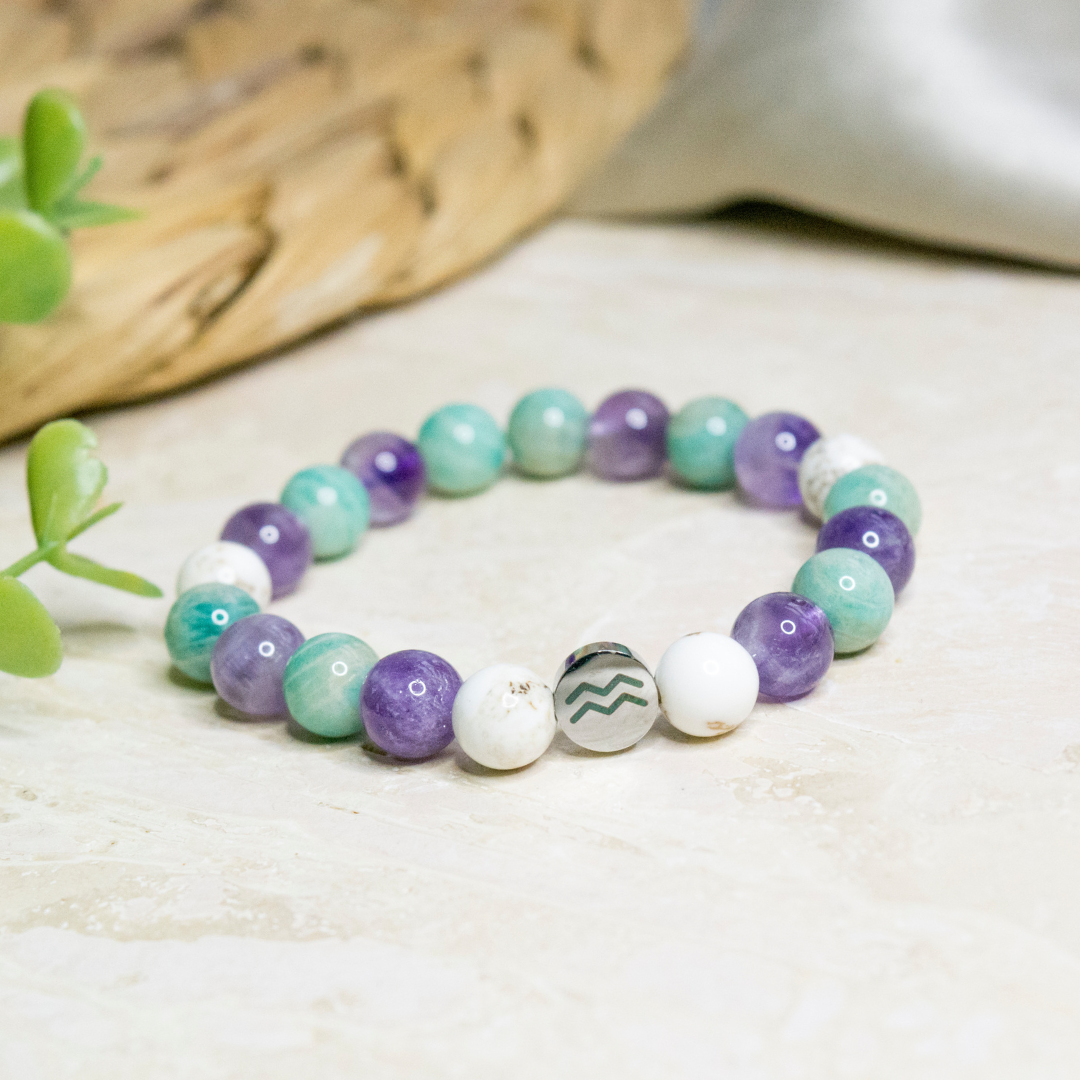 Aquarius Zodiac Crystal beaded Bracelet, Hororscope Gifts