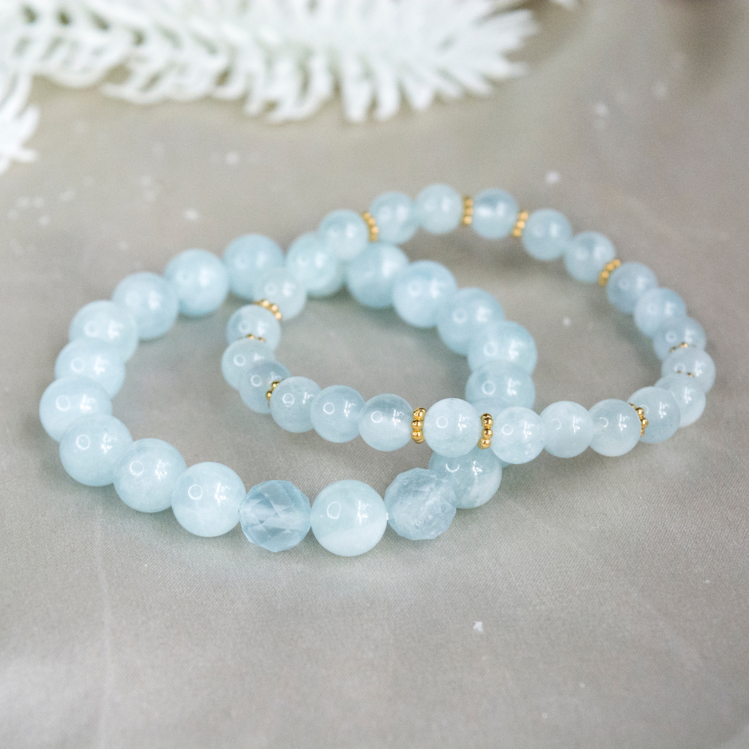 Aquamarine Crystal Stack bracelet for Clarity Focus Calmness