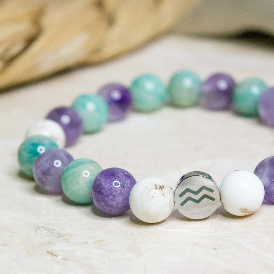 Aquarius Zodiac Crystal beaded Bracelet, Hororscope Gifts