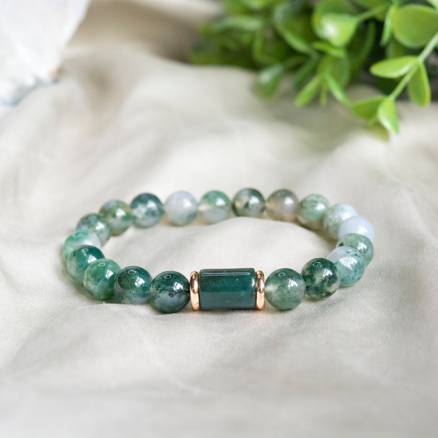 Anxiety relief Moss Agate Beaded Crystal Bracelet