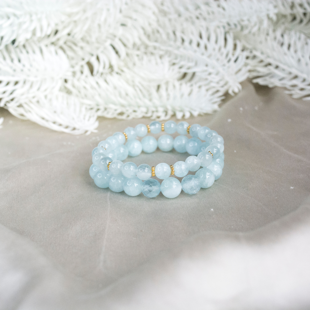 Aquamarine Crystal Stack bracelet for Clarity Focus Calmness