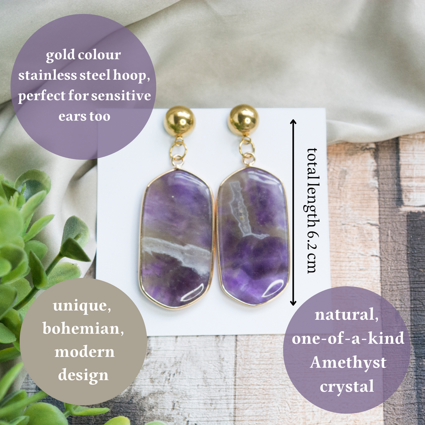 Amethyst statement bohemian earrings