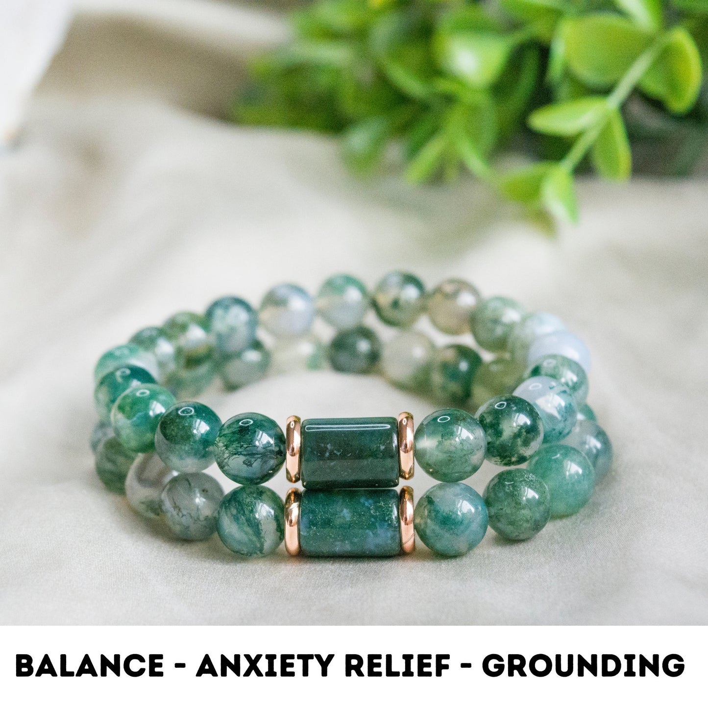 Anxiety relief Moss Agate Beaded Crystal Bracelet