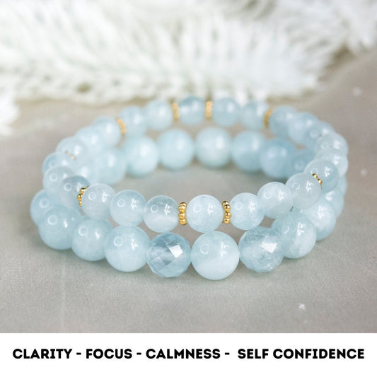 Aquamarine Crystal Stack bracelet for Clarity Focus Calmness