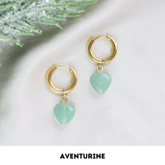 Aventurine Hoop Earrings, Dangle Stainless Steel Hoops