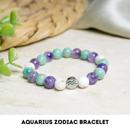 Aquarius Zodiac Crystal beaded Bracelet, Hororscope Gifts