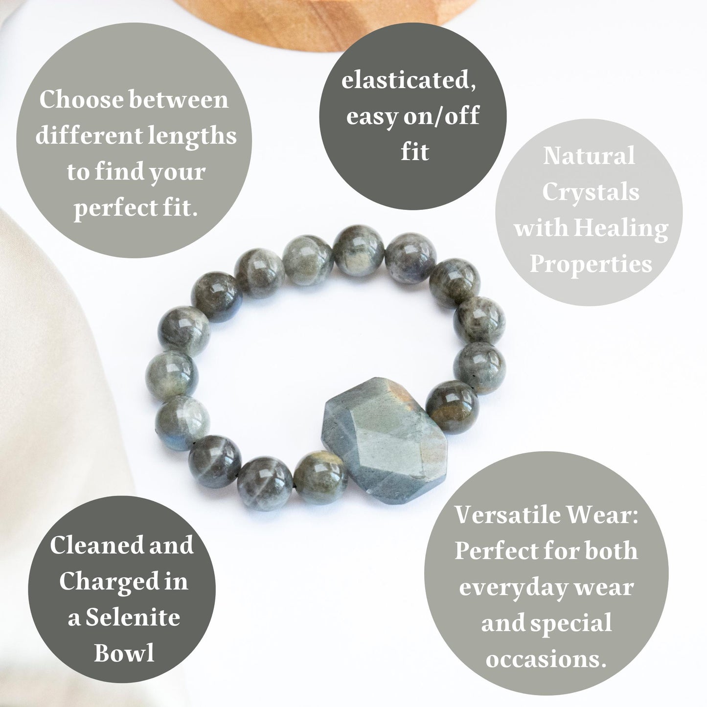 Labradorite Crystal Bracelet, Grey Chunky gemstone strech bracelet, Energy and confidence boosting bracelet, Overcome depression bracelet