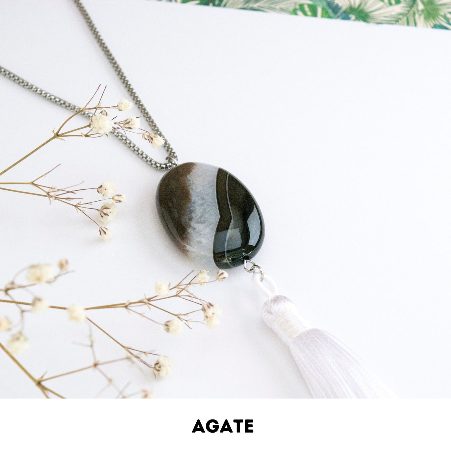 Unique Bohemian Black Agate Crystal Necklace