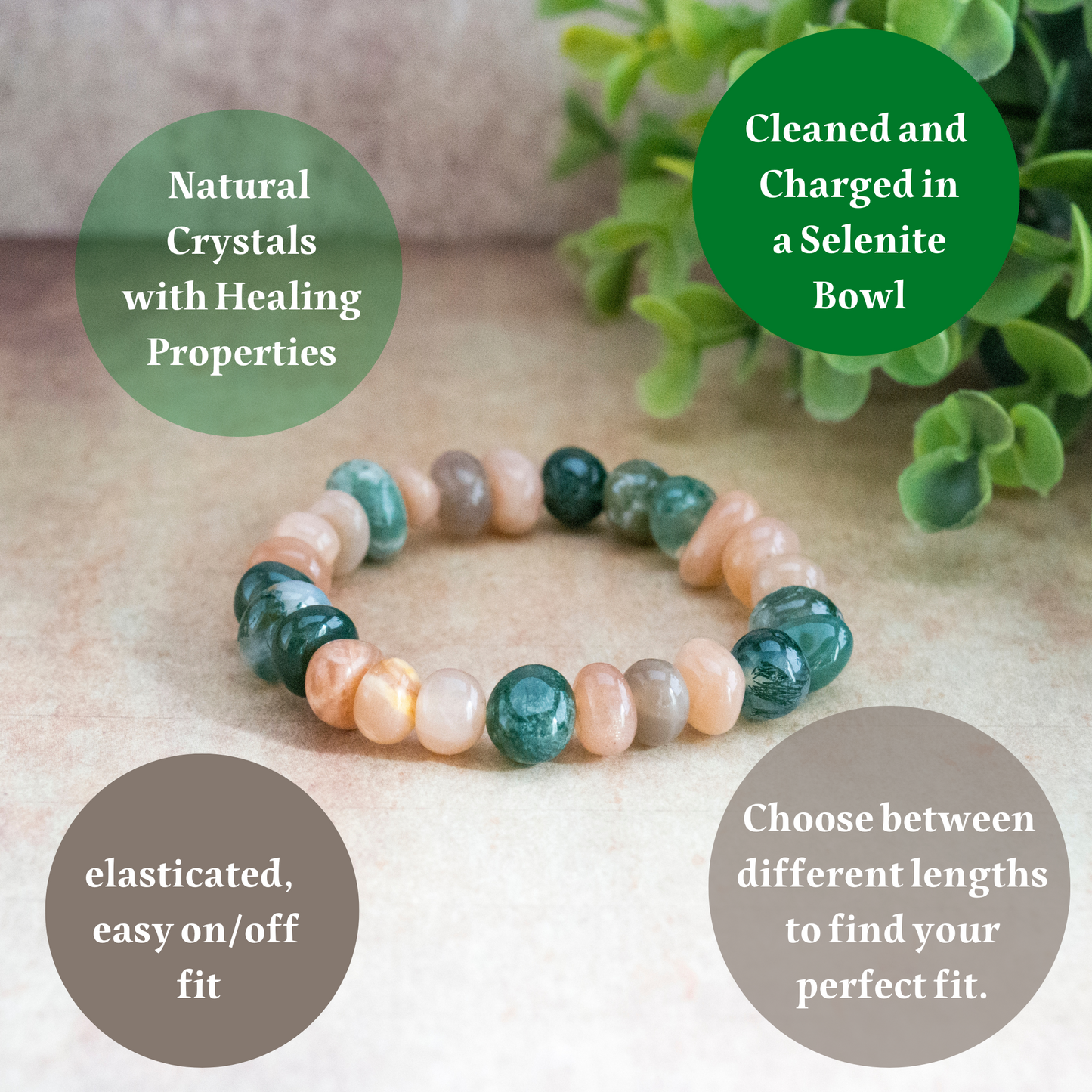 Positivity crystal bracelet from Sunstone and Moss agate